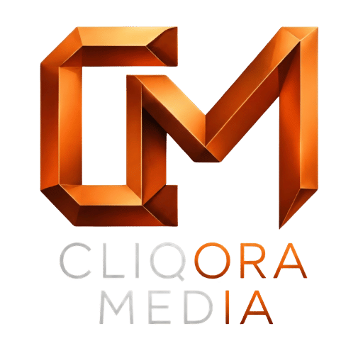 Cliqora Media logo — copper-toned CM monogram icon